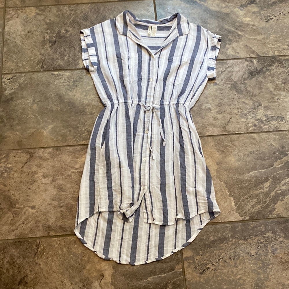 Blue and white striped dress